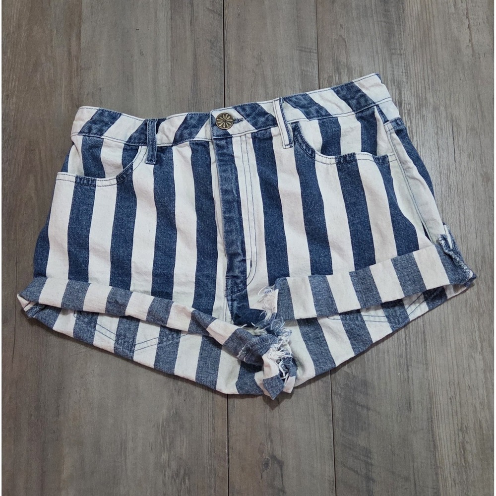Mumu Blue Arizona High Waist Blue & White Stripe Shorts Size 29